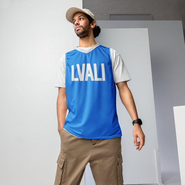 LVALI Blue Eyes Recycled unisex basketball jersey