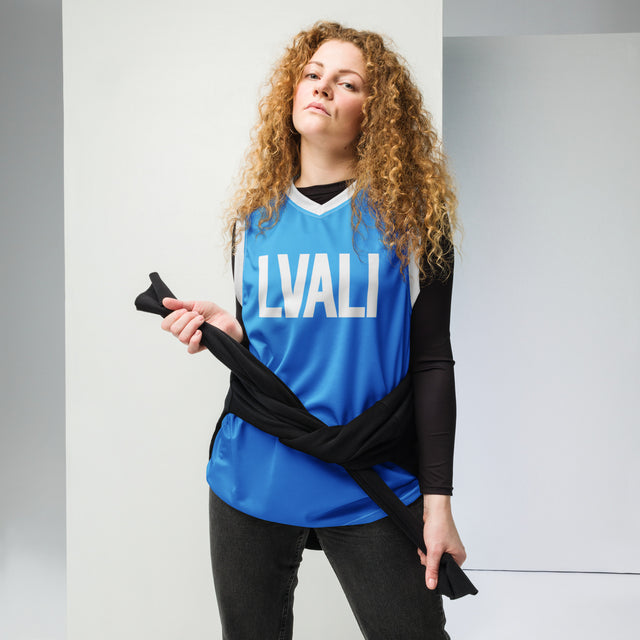 LVALI Blue Eyes Recycled unisex basketball jersey