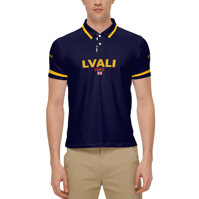 LVALI Thin V Red Men's Slim Fit Short-Sleeve Polo Shirt-Heavyweight 225g